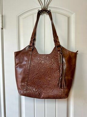 The Sak Sierra Shopper Brown Embossed 100% Leather Shoulder Bag Tote